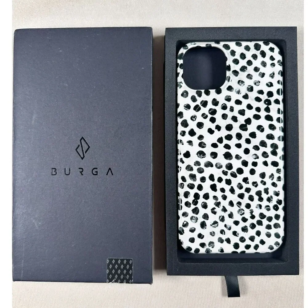 BURGA Almond Latte iPhone 15 Plus Tough Case Black White Spotted New in Box